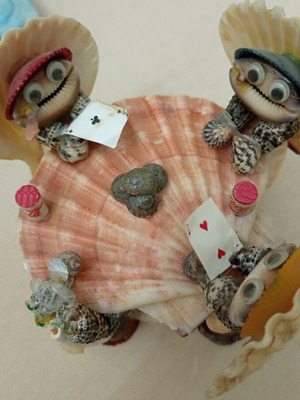 Handmade decorative turtles used, missing head on fourth