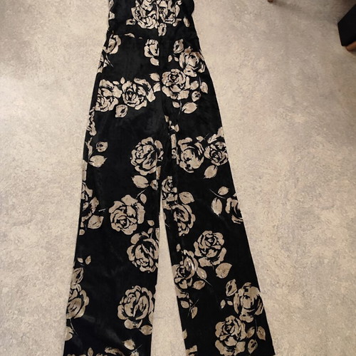 Lipsy London velvet jumpsuit, black and gold, size S