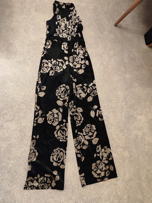 Lipsy London velvet jumpsuit, black and gold, size S