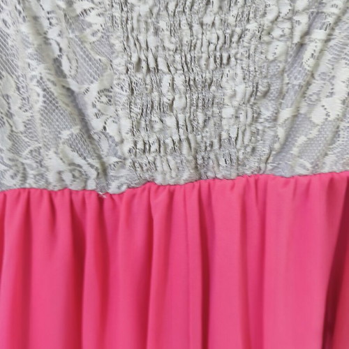 Benissimo asymmetrical coral dress with lace like new