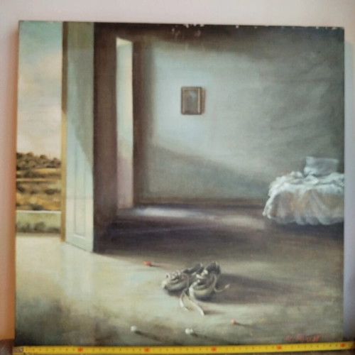 Collectible oil print by Angelos Rasis titled "The Room" like new