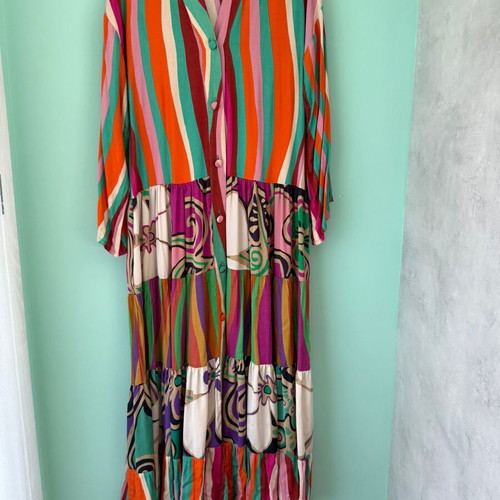 Dorina Savva long dress with stripes and boho patterns like new