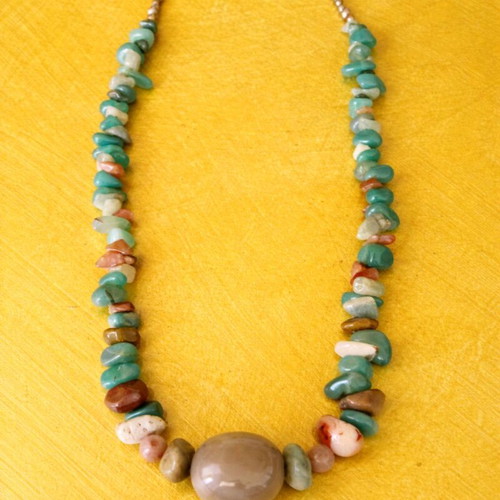 Designer necklace in boho style custom made with semi-precious stones