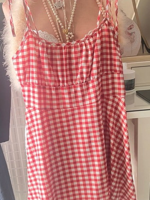 Shein airy checkered dress L like new, white and red