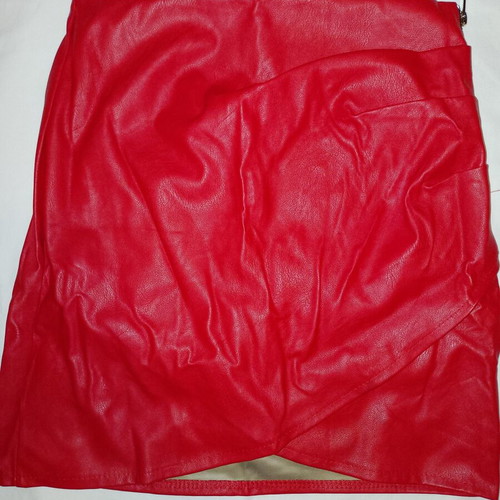 Mini leather skirt red cross design with side gathers like new
