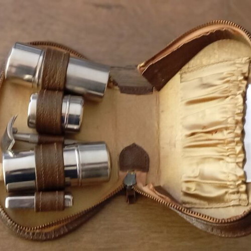 Vintage shaving kit new, retro leather travel case