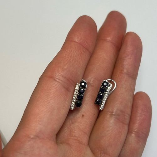 Silver 925 earrings with blue sapphires and zirconia new