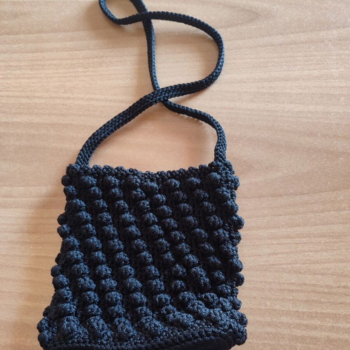 Handmade black knitted crossbody shoulder bag
