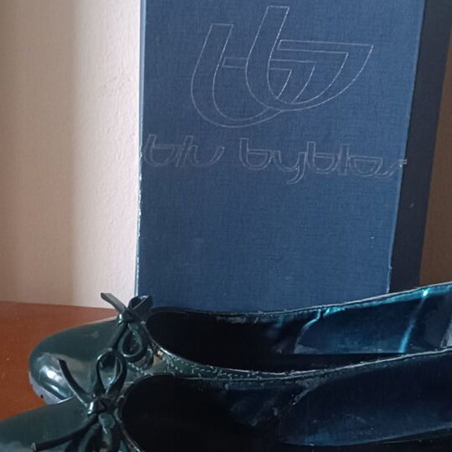 Blu Byblos No 38 ballerinas used, dark green quilted patent leather