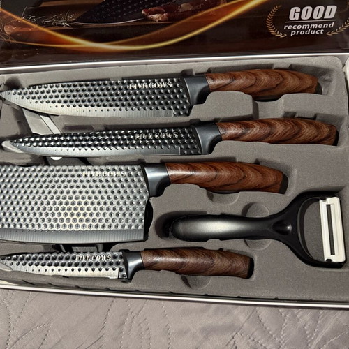Five Cows Kitchen Knife Set 6 Pieces with Honeycomb Blades and Wooden Handles