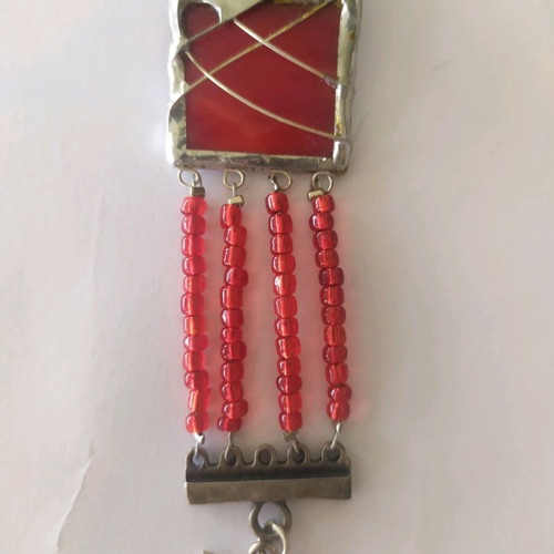 Handmade bracelet like new with red glass and vintage clasp