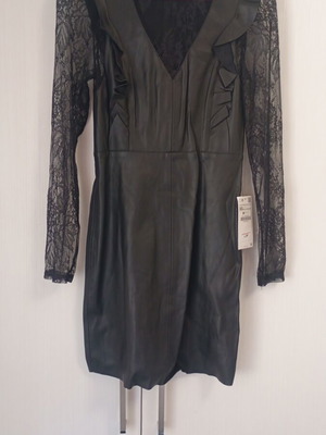 chinese dress ladies Zora Lace Trim Leather Dress - Black 10 main image 1