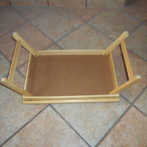 Wooden breakfast tray with handles and folding legs used