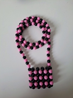 Necklace pouch custom made with pink and black handmade beads