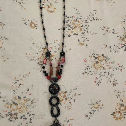 Necklace black with multicolored beads new
