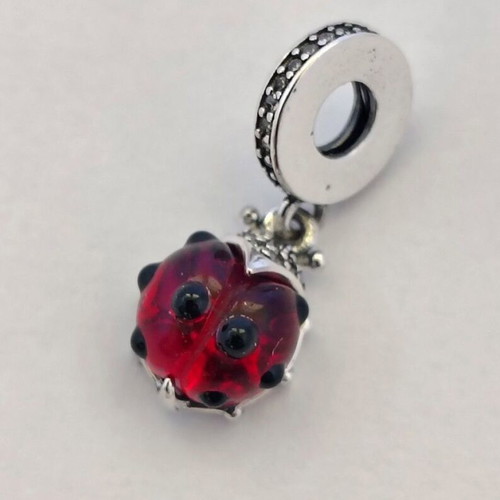 Charm Ladybug S925 silver with red stone and black enamel
