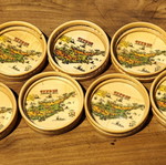Vintage coasters used, pack of 7, bamboo with Cyprus design