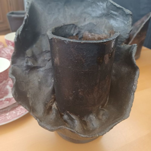 Ceramic designer vase used, anthracite color