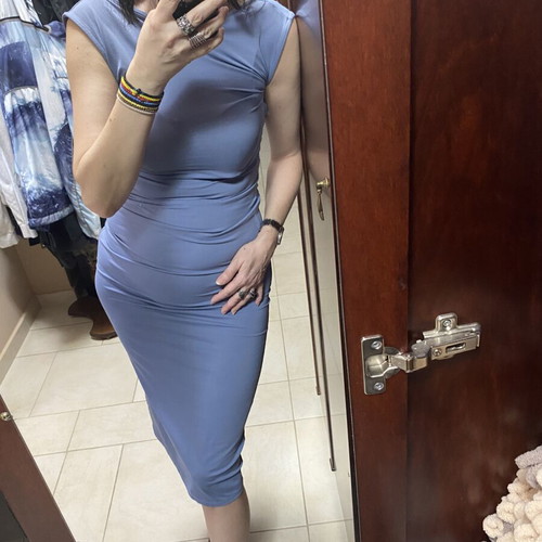 Bershka women's dress midi with open back, like new, blue