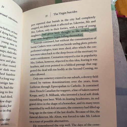 The Virgin Suicides by Jeffrey Eugenides like new, with underlined sentences