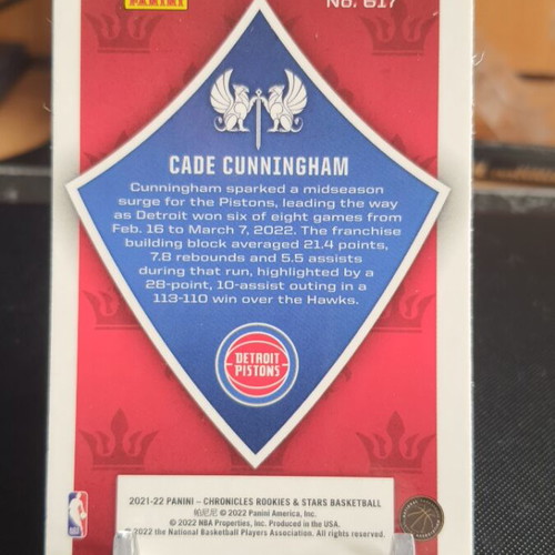 Panini NBA Chronicles 2021-22 Cade Cunningham Crusade RC card like new