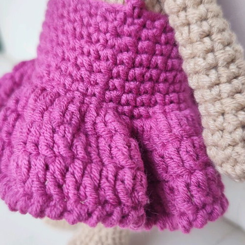 Amigurumi knitted bunny new with fuchsia dress