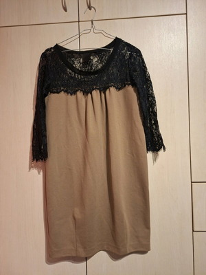 Danoff dress with 3/4 sleeve and lace like new, black and brown