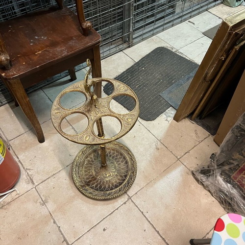 Carved brass umbrella stand used, 5 slots, 60cm height