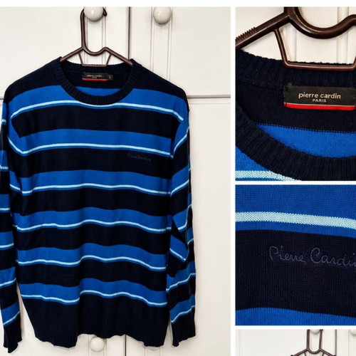 Pierre Cardin men's striped knit sweater blue/dark blue size S like new