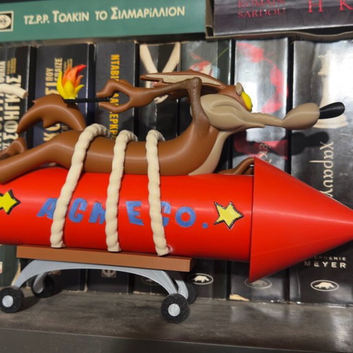 Wile E. Coyote 3D printed figure made to order with red ACME rocket