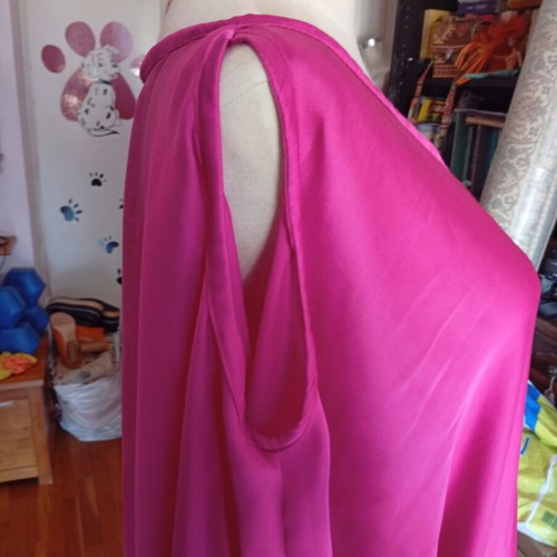 Satin caftan, fuchsia, XL, front opening, open shoulders