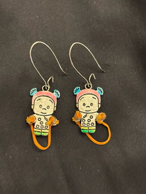 Dangling earrings new, silver with multicolored details, 5cm