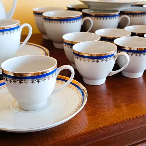 Cmielow coffee and tea set used, porcelain with gold finish