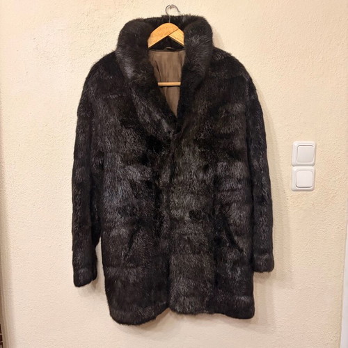 Black handmade fur coat from Kastoria new, women's XXL