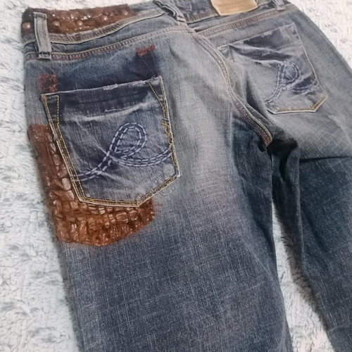 Rossodisera jeans size 42 (S) low waist with leather details