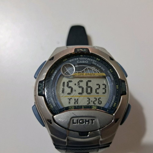 Casio W-753 used men's watch with tide and moon phases