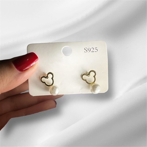 Mickey Mouse earrings new, white and gold with pearl