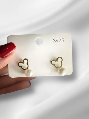 Mickey Mouse earrings new, white and gold with pearl