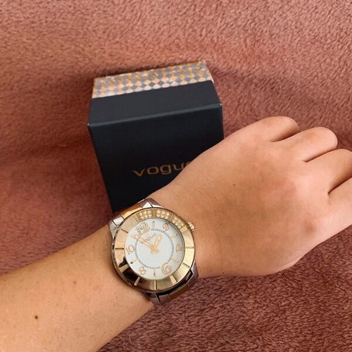 Vogue women's watch like new, two-tone gold and silver with rhinestones