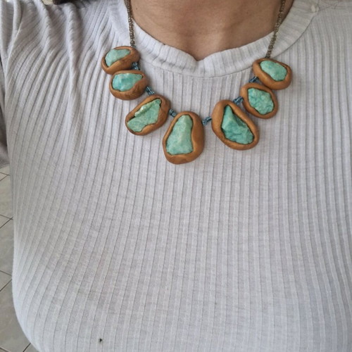 Necklace with blue stone handmade new with gold