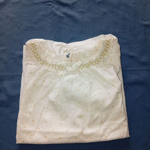 H&M White Girls' Blouse with Gold Polka Dots and Decorative Bow, Like New, 6-7y