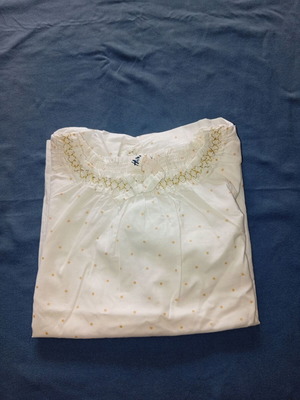 H&M White Girls' Blouse with Gold Polka Dots and Decorative Bow, Like New, 6-7y