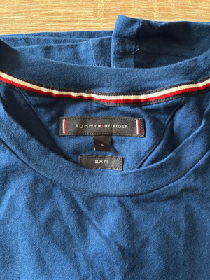 Tommy Hilfiger men's short-sleeve shirt size L slim fit like new, blue