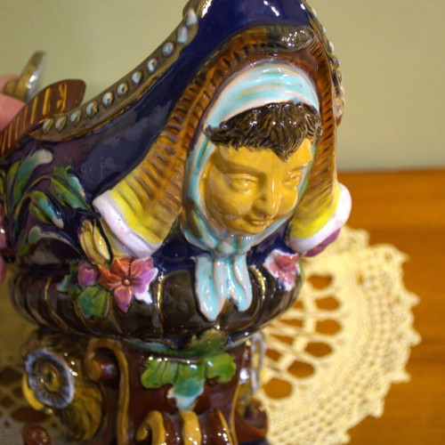 Large Antique Barbotine Majolica Jardiniere Like New