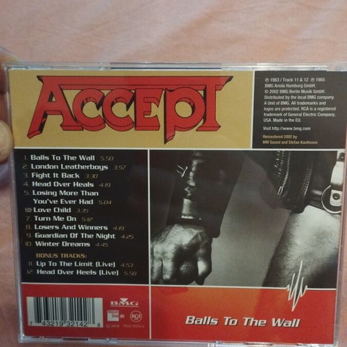 Accept Balls To The Wall CD remastered edition like new with bonuses