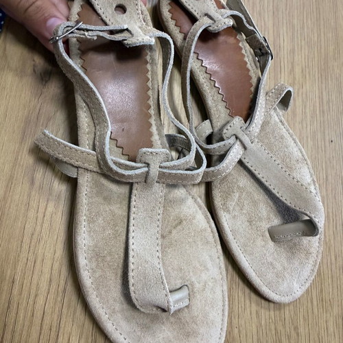 Suede women's sandals size 37 beige new