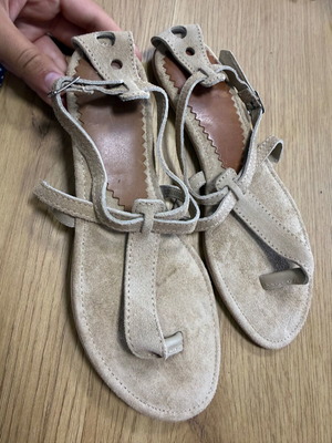 Suede women's sandals size 37 beige new
