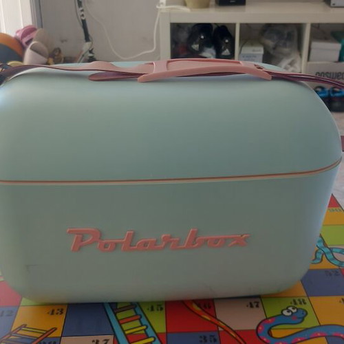 Polarbox retro cooler new, 12 liters, blue with pink details