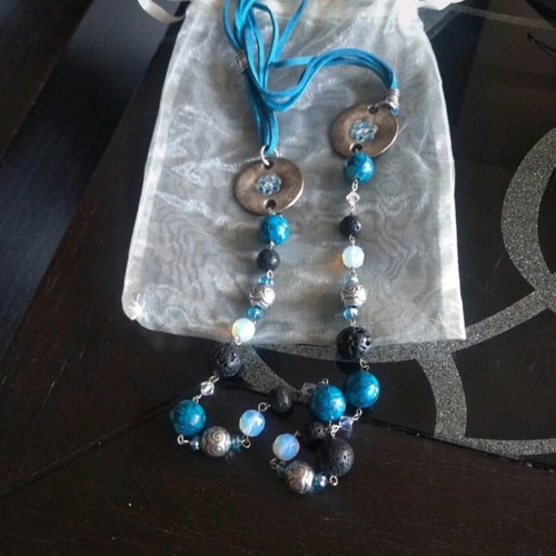 Maribel Accessories handmade long necklace blue stainless steel like new
