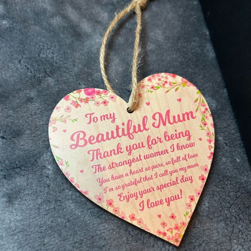 Gift set for mom new, gold necklace and wooden heart